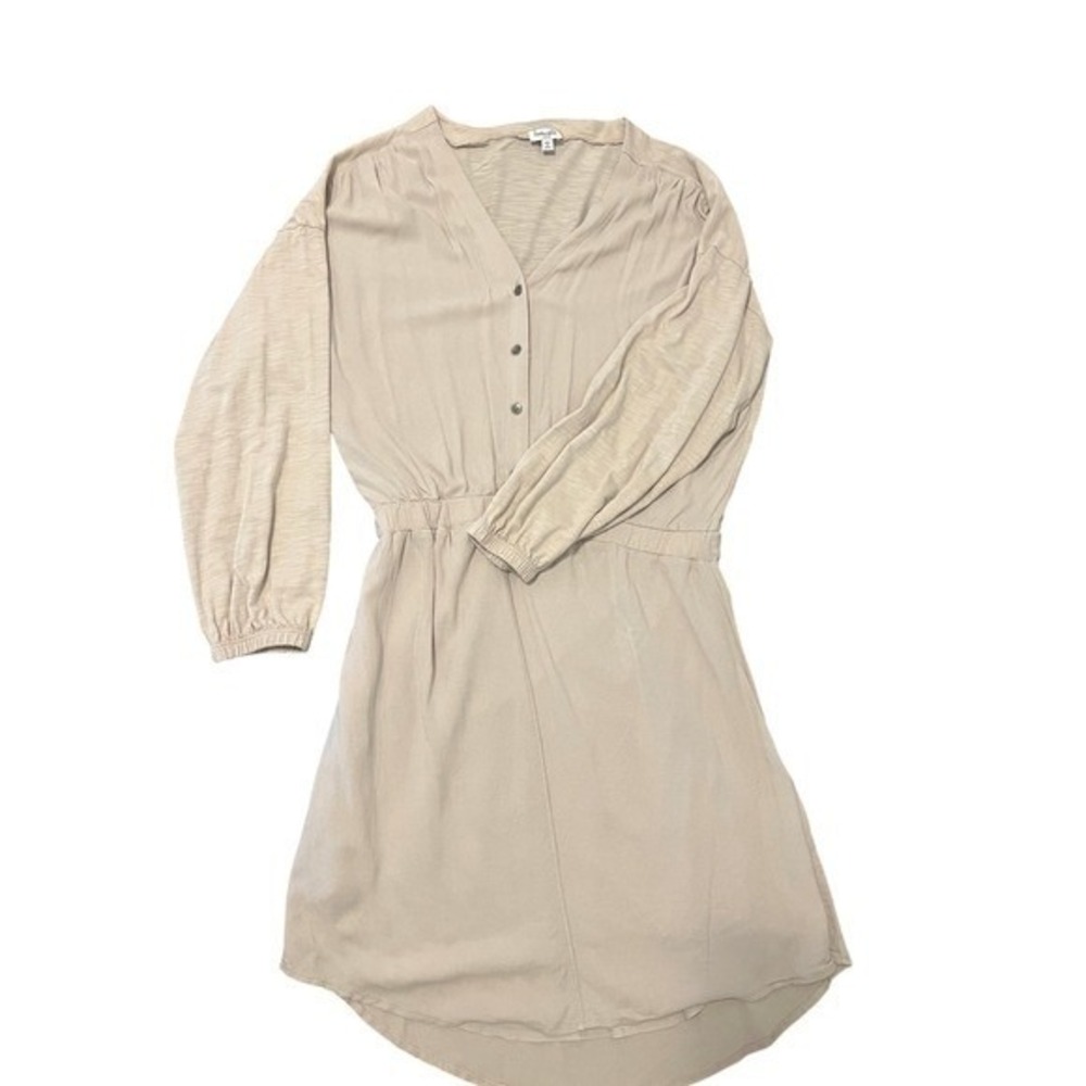 Splendid Mini Dress Women Large Beige Mixed Media V-Neck 1658